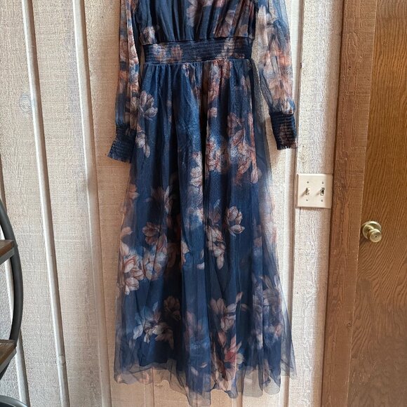 Baltic Born Layla Tulle Maxi Dress - Dark Blue Floral - L - NWT - Picture 6 of 6